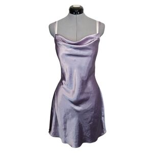 Vintage Avon Intimates Women's SIZE M Y2K Satin Lingerie Cowl Mini Dress Lilac